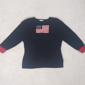 Patriotic American Flag Hand Embroidered Sweater